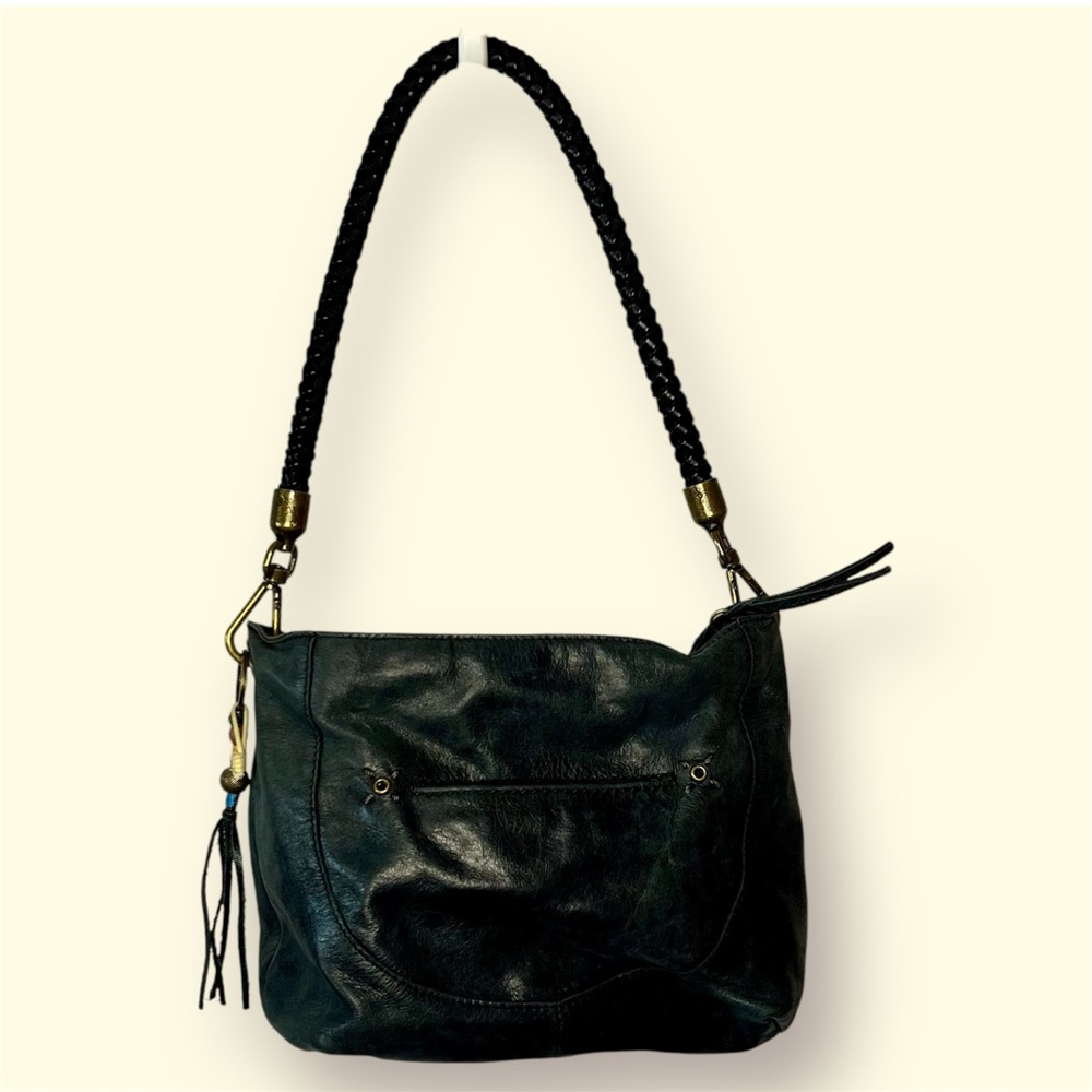 The Sak Women's Indio Hobo Leather Shoulder Bag Purse Black Braided Strap Boho